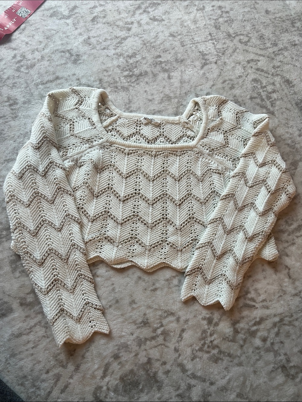 Crochet Chevron Knit Crop Top - Cream
